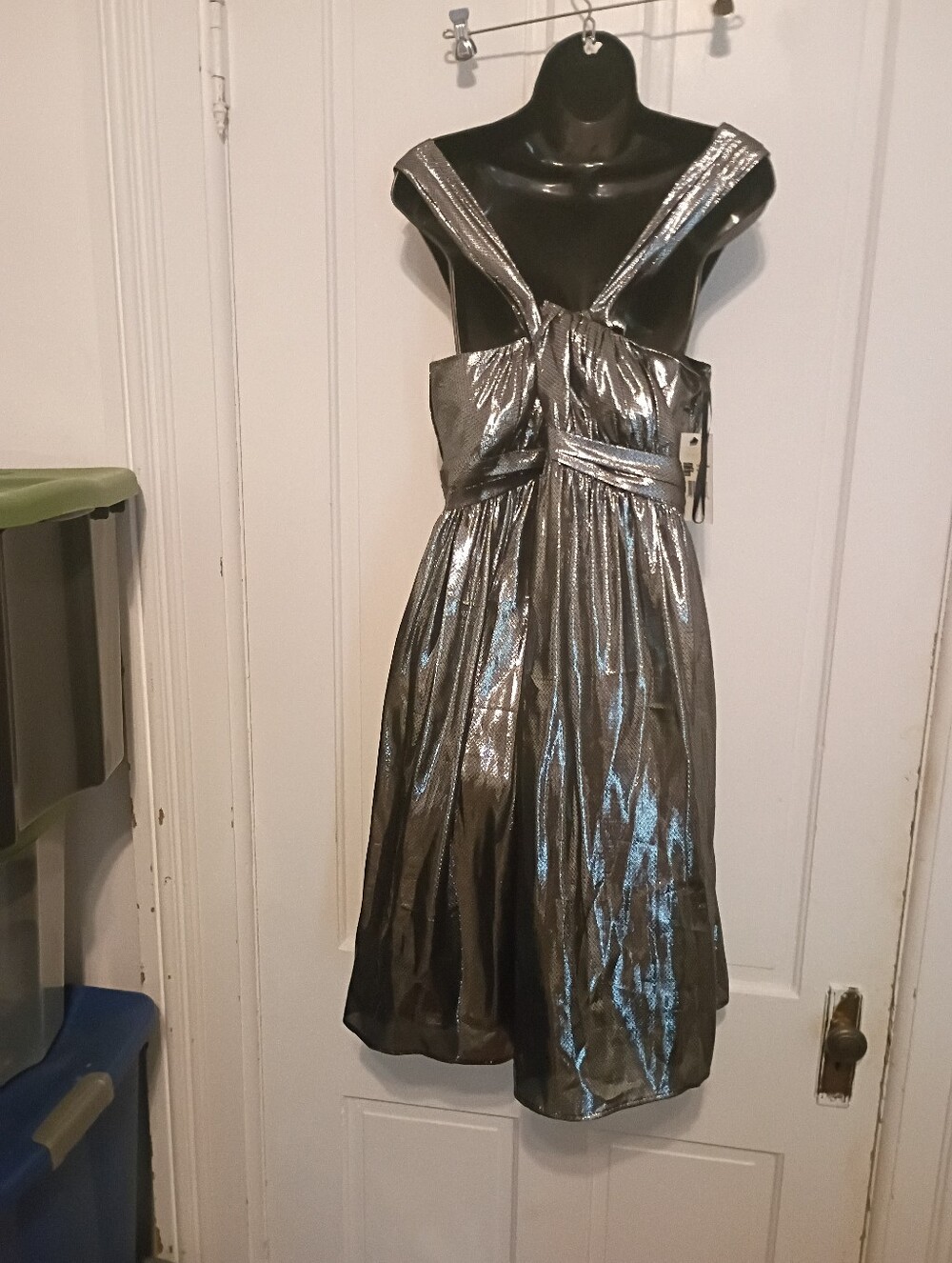 Calvin Klein Metallic Silver Fit And Flare Women's Dress